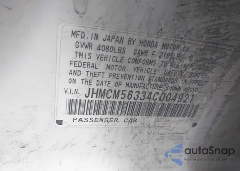 2004 Honda Accord 2.4 Lx из США, поврежденный, VIN JHMCM56334C004921